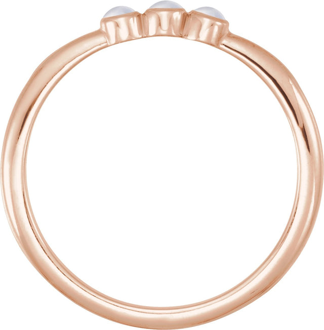 14K Gold Round Natural Rainbow Moonstone Rose-Cut Stackable Ring – 2mm Stones - Rose Gold - view 2