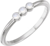 Platinum Round Natural Rainbow Moonstone Rose-Cut Stackable Ring – 2mm Stones