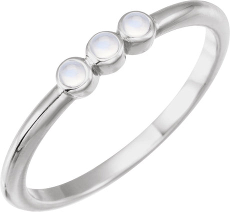Platinum Round Natural Rainbow Moonstone Rose-Cut Stackable Ring – 2mm Stones