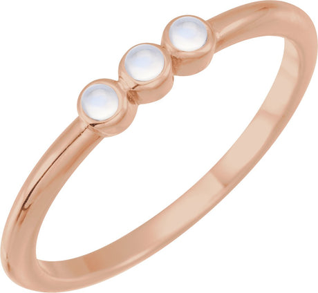 14K Gold Round Natural Rainbow Moonstone Rose-Cut Stackable Ring – 2mm Stones - Rose Gold