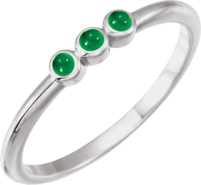 Platinum Round Natural Emerald Rose-Cut Stackable Ring – 2mm Stones