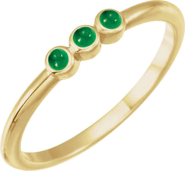 14K Gold Round Natural Emerald Rose-Cut Stackable Ring – 2mm Stones - Yellow Gold