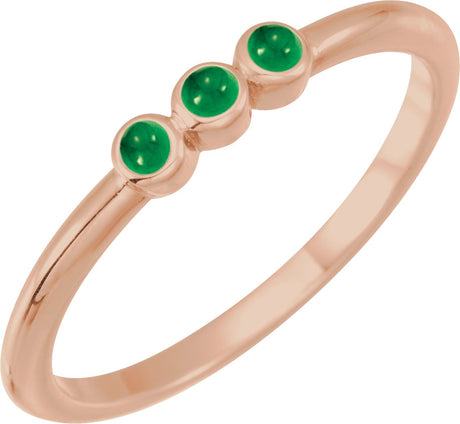 14K Gold Round Natural Emerald Rose-Cut Stackable Ring – 2mm Stones - Rose Gold