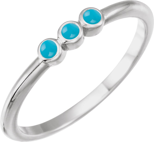 14K Gold Round Natural Turquoise Rose-Cut Stackable Ring – 2mm Stones - White Gold