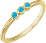 14K Gold Round Natural Turquoise Rose-Cut Stackable Ring – 2mm Stones - Yellow Gold