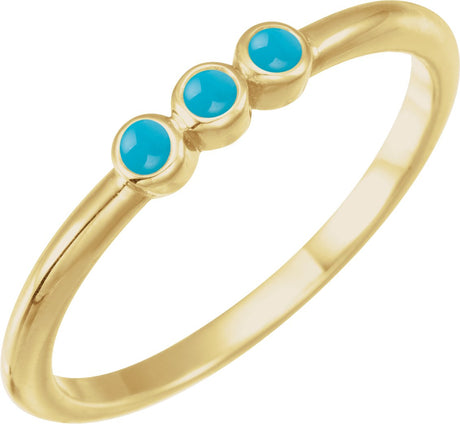 14K Gold Round Natural Turquoise Rose-Cut Stackable Ring – 2mm Stones - Yellow Gold