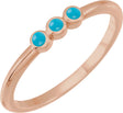 14K Gold Round Natural Turquoise Rose-Cut Stackable Ring – 2mm Stones - Rose Gold