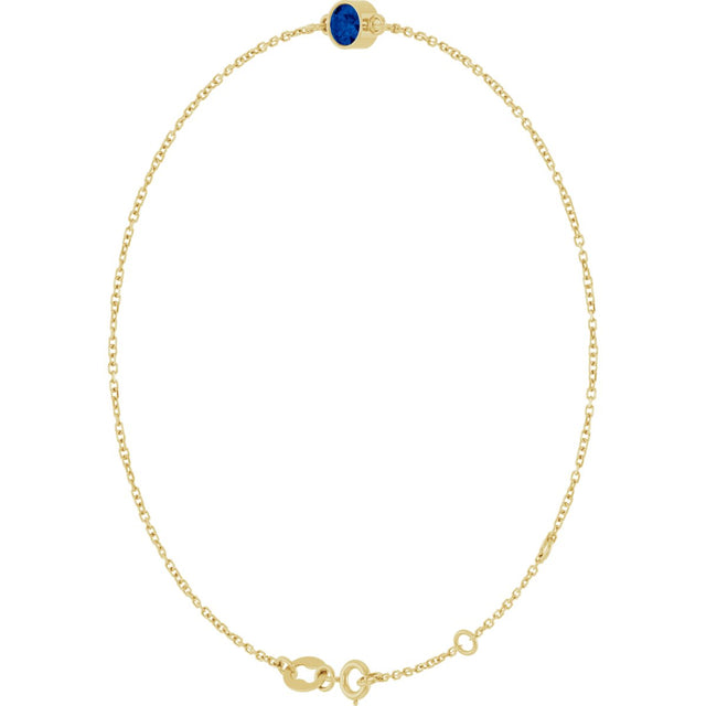 14K Gold Round Lab-Grown Blue Sapphire Bezel-Set Link Bracelet - Yellow Gold - view 5