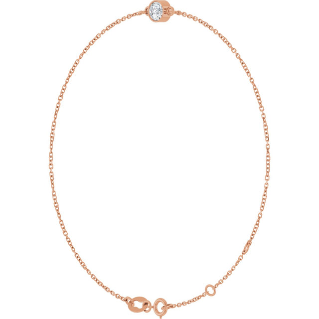 14K Gold Round Natural White Sapphire Bezel-Set Link Bracelet - Rose Gold - view 5