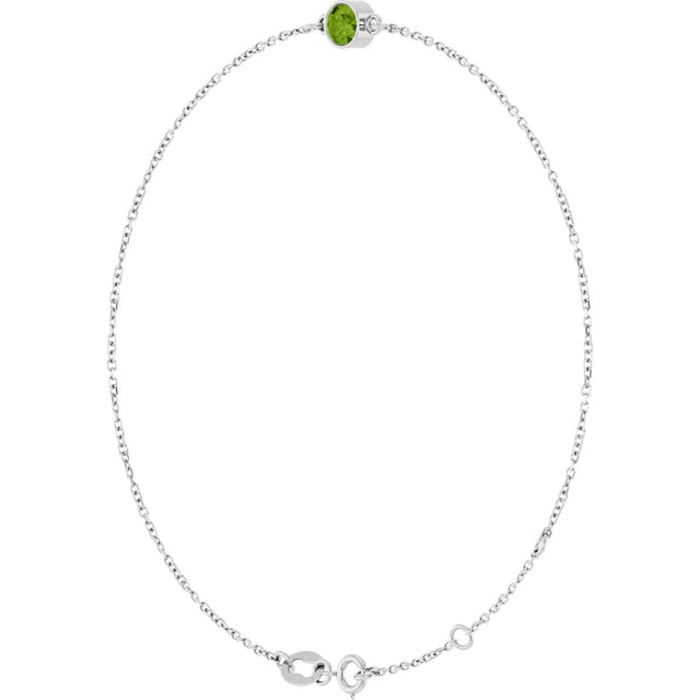 14K Gold Round Natural Peridot Bezel-Set Link Bracelet - White Gold - view 5
