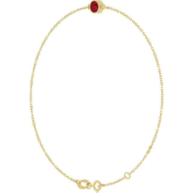 14K Gold Round Natural Ruby Bezel-Set Link Bracelet - Yellow Gold - view 5