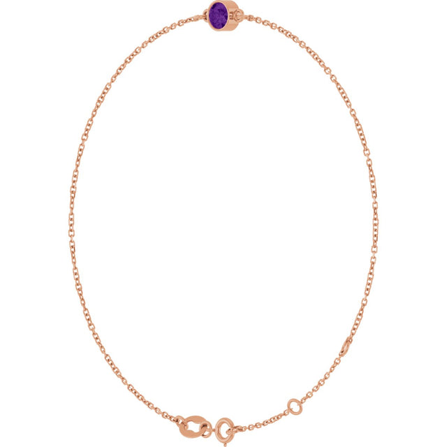 14K Gold Round Natural Amethyst Bezel-Set Link Bracelet - Rose Gold - view 5
