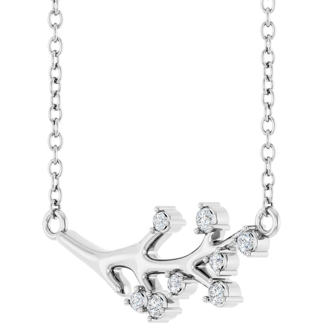 14K Gold Round Natural Diamond Accented Branch Necklace - White Gold - view 2