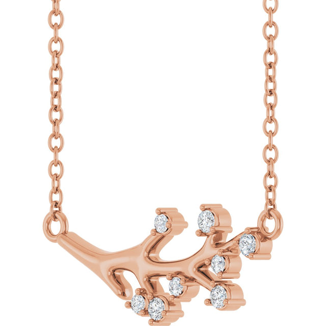 14K Gold Round Natural Diamond Accented Branch Necklace - Rose Gold - view 2