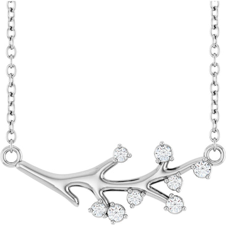 14K Gold Round Natural Diamond Accented Branch Necklace - White Gold