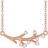 14K Gold Round Natural Diamond Accented Branch Necklace - Rose Gold