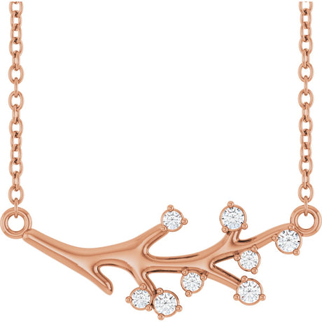 14K Gold Round Natural Diamond Accented Branch Necklace - Rose Gold