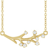 14K Gold Round Natural Diamond Accented Branch Necklace - Yellow Gold