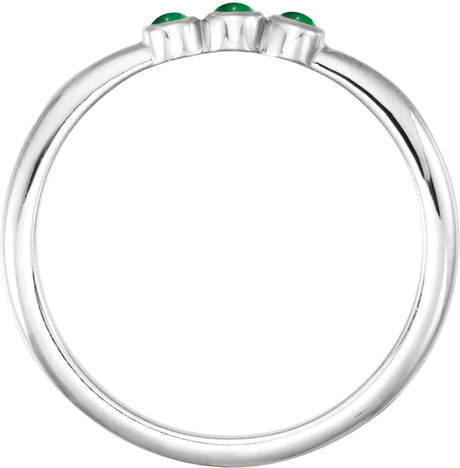 Platinum Round Natural Emerald Rose-Cut Stackable Ring – 2mm Stones - view 2