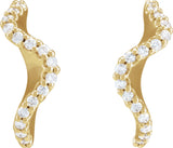 14K Gold Round Natural Diamond Accented Hoop Earrings – 15.5x8mm - Yellow Gold - view 2
