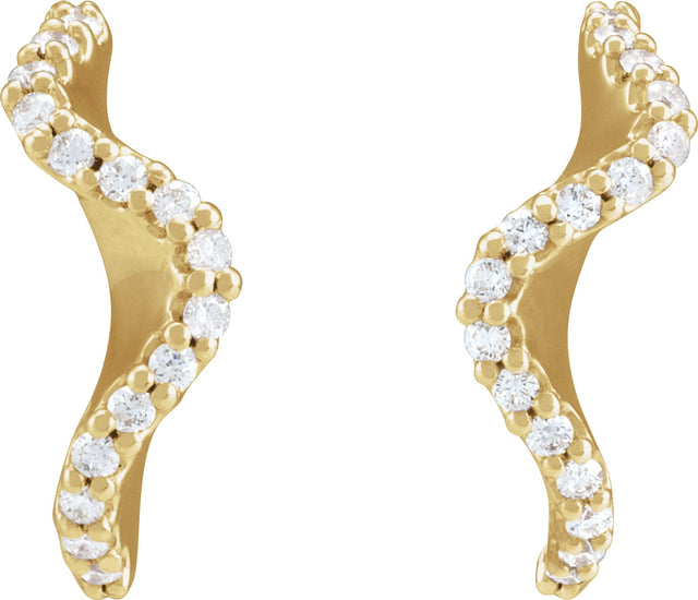 14K Gold Round Natural Diamond Accented Hoop Earrings – 15.5x8mm - Yellow Gold - view 2