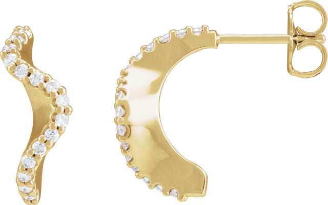 14K Gold Round Natural Diamond Accented Hoop Earrings – 15.5x8mm - Yellow Gold - view 3