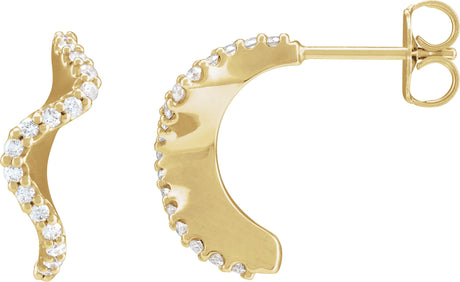 14K Gold Round Natural Diamond Accented Hoop Earrings – 15.5x8mm - Yellow Gold