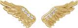 14K Gold Round Natural Diamond Accented Angel Wing Earrings – 0.8mm Stones - Yellow Gold - view 2