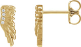 14K Gold Round Natural Diamond Accented Angel Wing Earrings – 0.8mm Stones - Yellow Gold