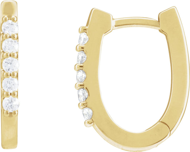 14K Gold Round Natural Diamond Accented U-Hoop Earrings – 15.1x12mm - Yellow Gold