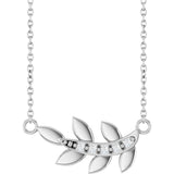 14K Gold Round Natural Diamond Accented Leaf Necklace - White Gold