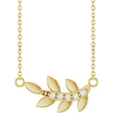 14K Gold Round Natural Diamond Accented Leaf Necklace - Yellow Gold