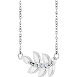 14K Gold Round Natural Diamond Accented Leaf Necklace - White Gold - view 2