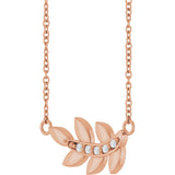 14K Gold Round Natural Diamond Accented Leaf Necklace - Rose Gold - view 2