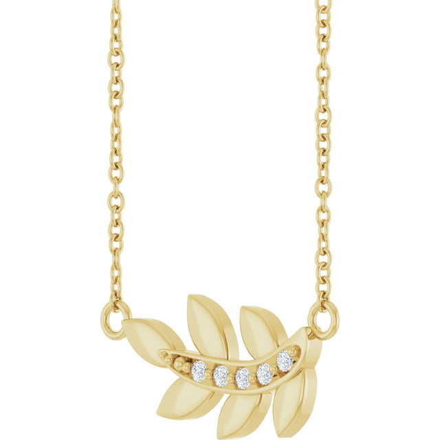 14K Gold Round Natural Diamond Accented Leaf Necklace - Yellow Gold - view 2