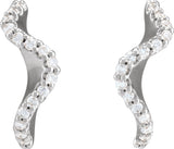 14K Gold Round Natural Diamond Accented Hoop Earrings – 15.5x8mm - White Gold - view 2