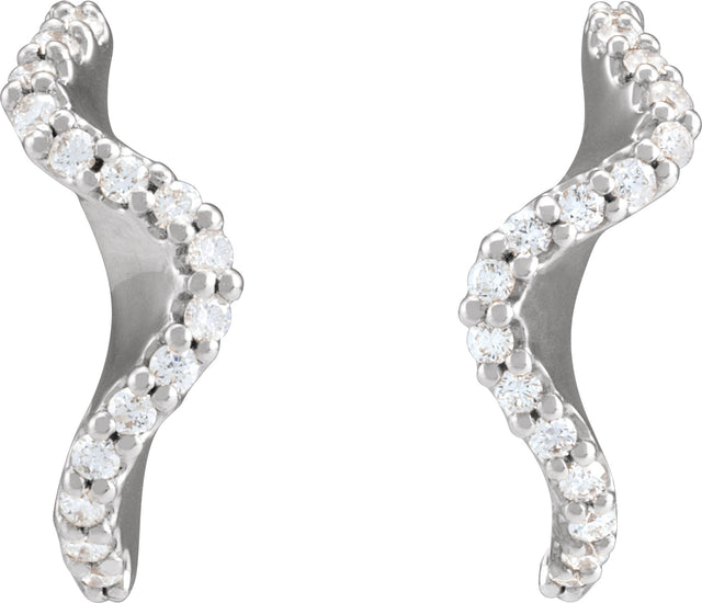 14K Gold Round Natural Diamond Accented Hoop Earrings – 15.5x8mm - White Gold - view 2