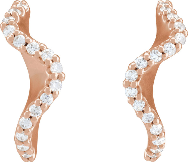 14K Gold Round Natural Diamond Accented Hoop Earrings – 15.5x8mm - Rose Gold - view 2