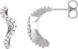 14K Gold Round Natural Diamond Accented Hoop Earrings – 15.5x8mm - White Gold - view 3