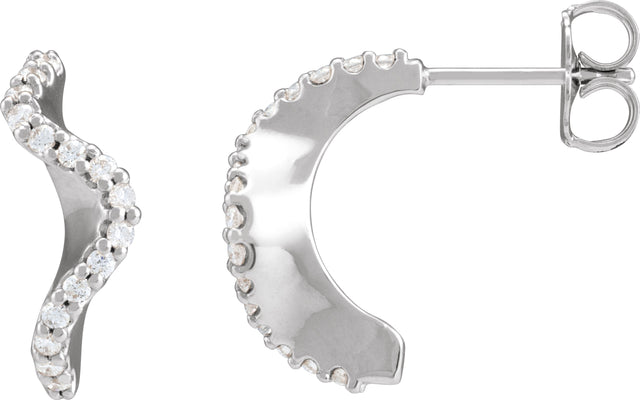 14K Gold Round Natural Diamond Accented Hoop Earrings – 15.5x8mm - White Gold - view 3