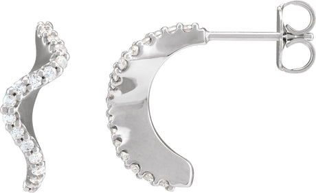 14K Gold Round Natural Diamond Accented Hoop Earrings – 15.5x8mm - White Gold
