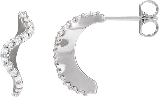14K Gold Round Natural Diamond Accented Hoop Earrings – 15.5x8mm - White Gold