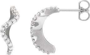 Platinum Round Natural Diamond Accented Hoop Earrings – 15.5x8mm