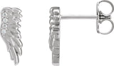 Platinum Round Natural Diamond Accented Angel Wing Earrings – 0.8mm Stones