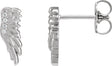 14K Gold Round Natural Diamond Accented Angel Wing Earrings – 0.8mm Stones - White Gold