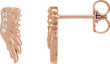 14K Gold Round Natural Diamond Accented Angel Wing Earrings – 0.8mm Stones - Rose Gold