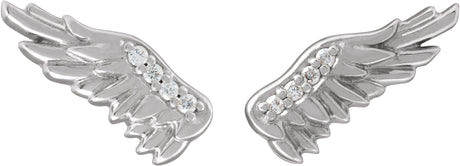 Platinum Round Natural Diamond Accented Angel Wing Earrings – 0.8mm Stones - view 2