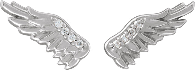Platinum Round Natural Diamond Accented Angel Wing Earrings – 0.8mm Stones - view 2