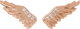 14K Gold Round Natural Diamond Accented Angel Wing Earrings – 0.8mm Stones - Rose Gold - view 2