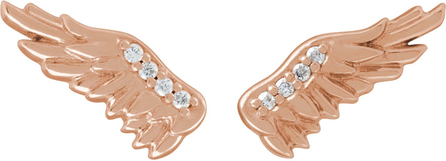 14K Gold Round Natural Diamond Accented Angel Wing Earrings – 0.8mm Stones - Rose Gold - view 2